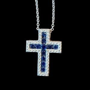 Diamonique QVC cross pendant necklace with lab created sapphires & Diamonique